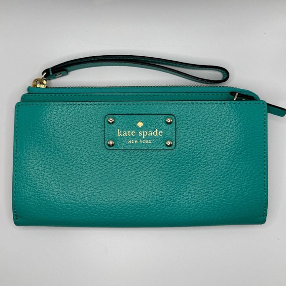 Kate Spade New York Turquoise Pebbled Leather Wristlet Wallet Coin Purse - Picture 1 of 10